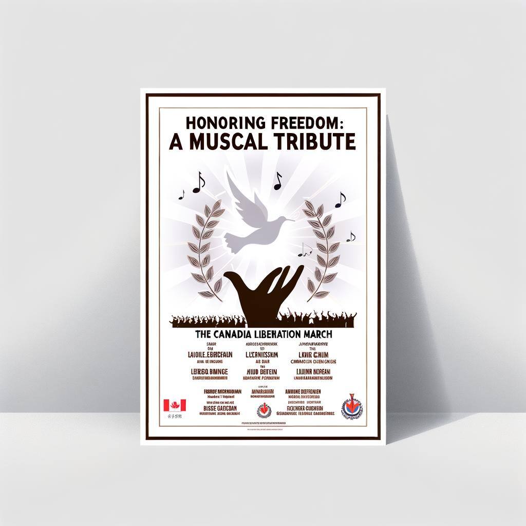 An image of a poster for a memorial concert featuring various musical performances in honor of the 80th anniversary of WWII liberation and 50th editio